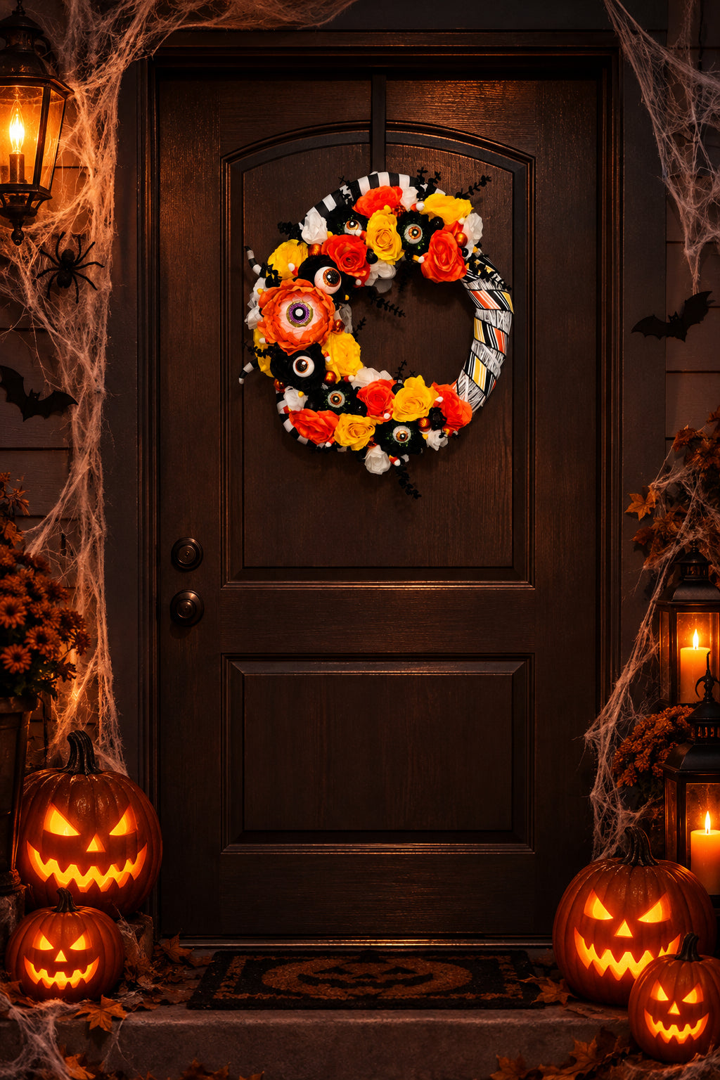 Candy Corn Eyeball Monster Halloween Wreath