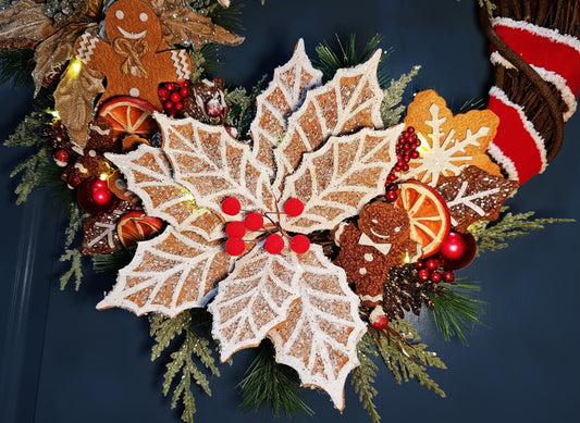 Gingerbread Poinsettia Whimsical Christmas Wreath