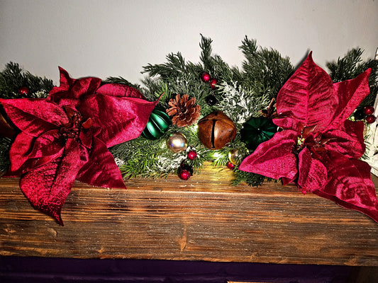 Traditional Red Poinsettias Christmas Garland