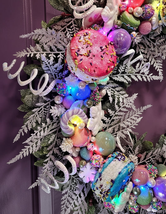 Whimsical Candyland Christmas Macaron Wreath