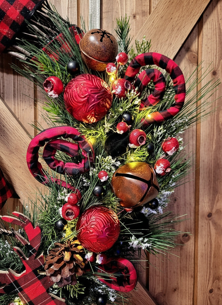 Buffalo Plaid Buck - Red and Black Winter Wreath