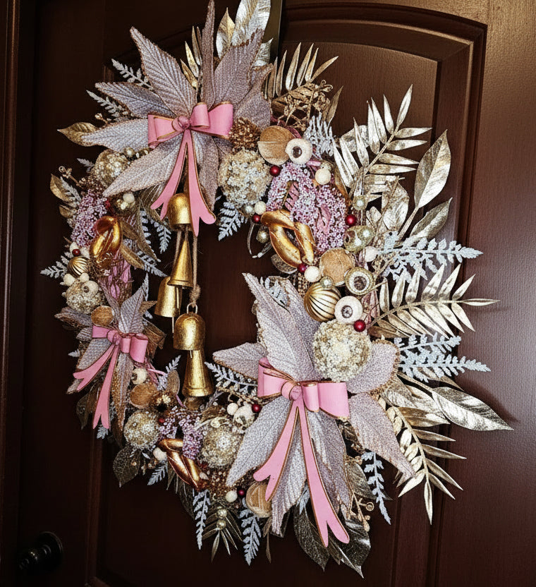 Pink & Rose Gold Valentine's Wreath with Bells