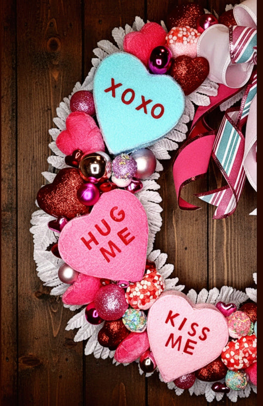Conversation Candy Heart Pink & Blue Valentine's Wreath