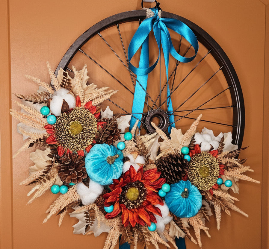 Sunflower Pumpkin Fall Bicycle Spoke Wreath