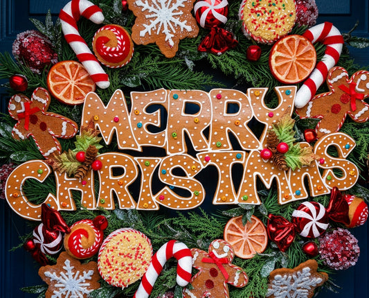 Merry Christmas Gingerbread Evergreen Wreath