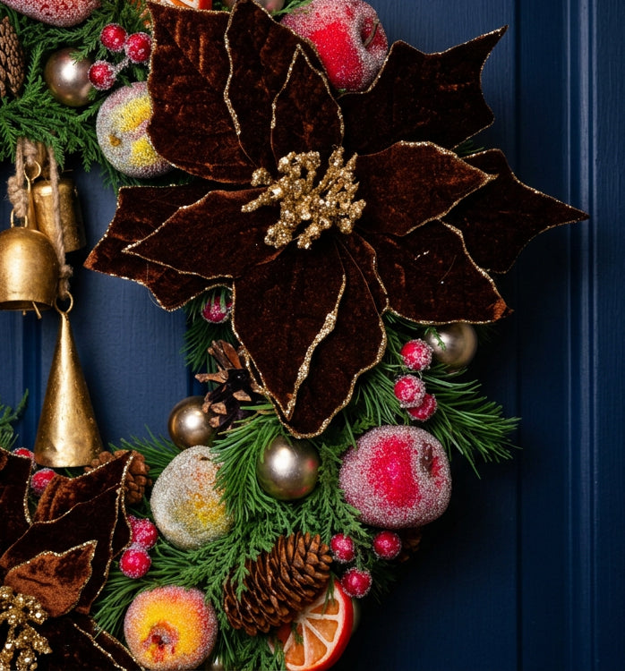 Vintage Sugared Fruit & Poinsettia Christmas Wreath