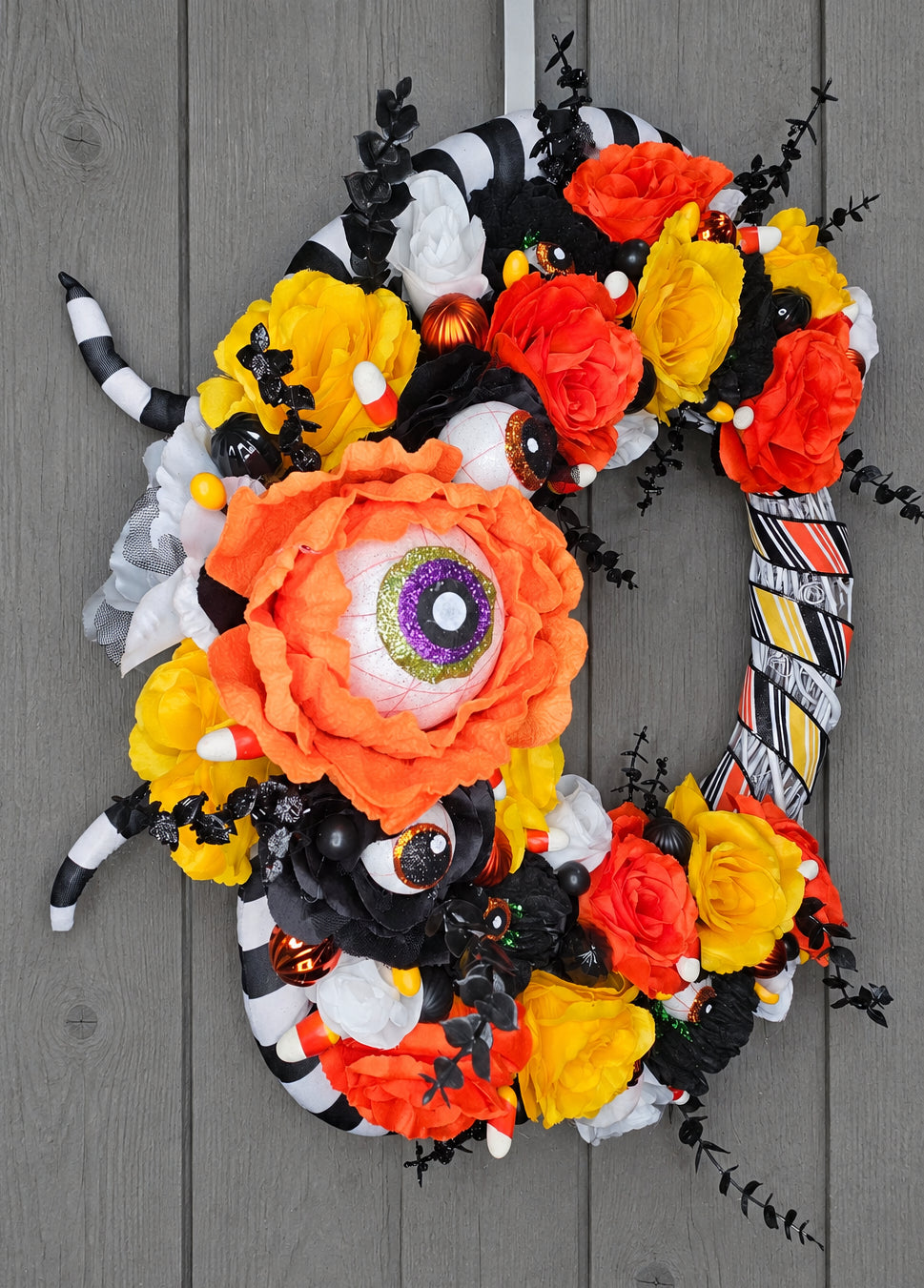 Candy Corn Eyeball Monster Halloween Wreath
