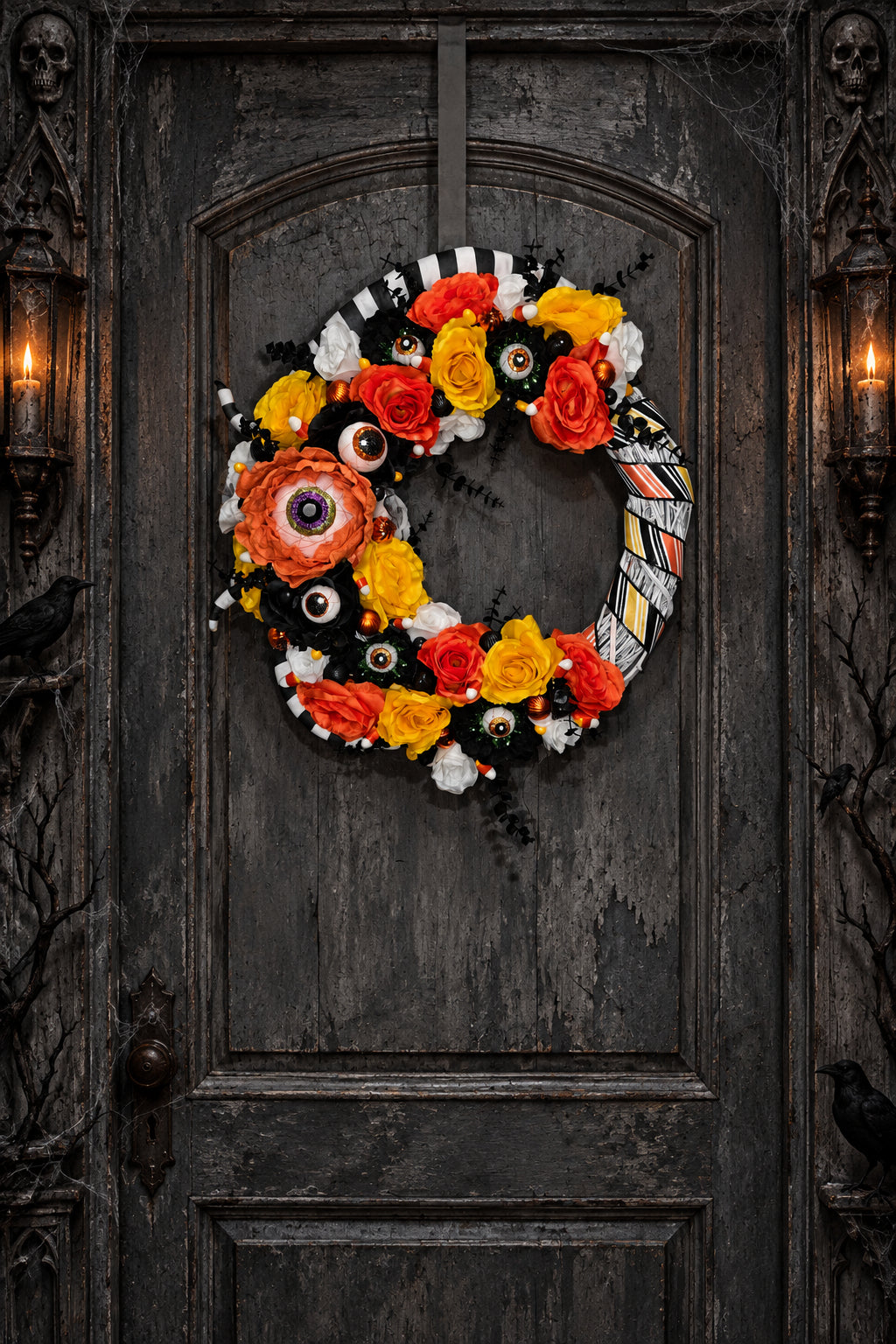 Candy Corn Eyeball Monster Halloween Wreath