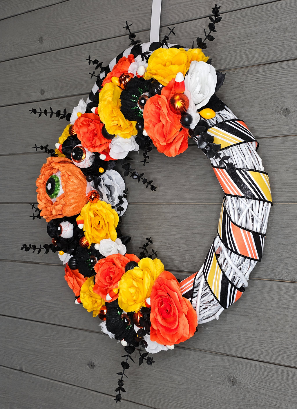 Candy Corn Eyeball Monster Halloween Wreath