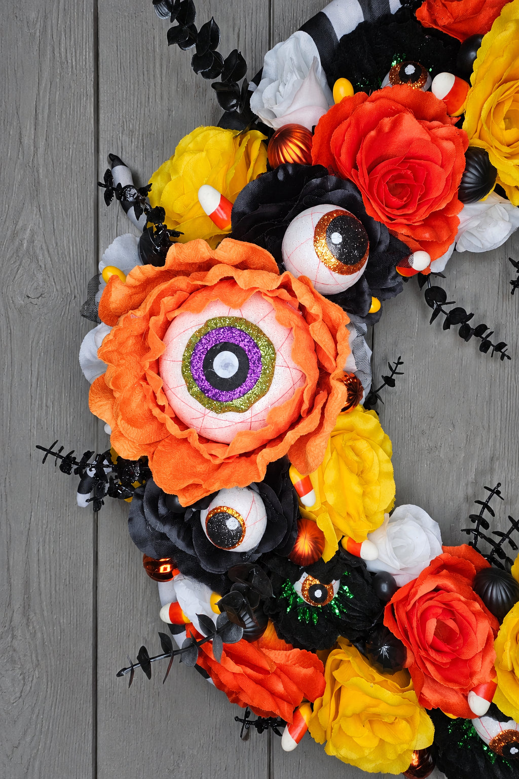 Candy Corn Eyeball Monster Halloween Wreath