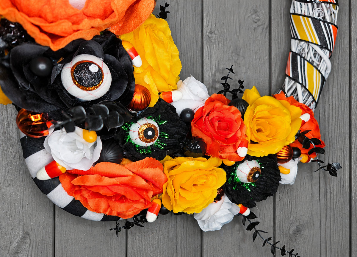 Candy Corn Eyeball Monster Halloween Wreath