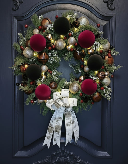 Traditional Bells and Birch Christmas Wreath