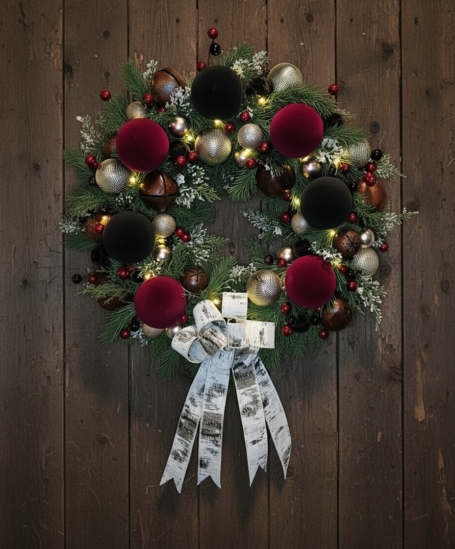 Traditional Bells and Birch Christmas Wreath