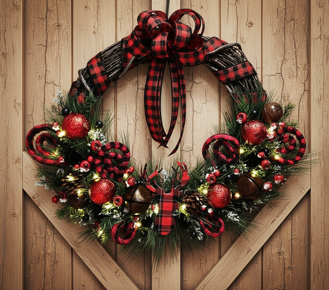 Buffalo Plaid Buck - Red and Black Winter Wreath