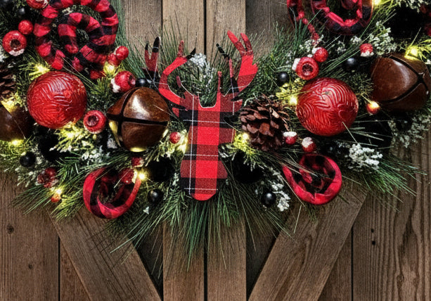 Buffalo Plaid Buck - Red and Black Winter Wreath