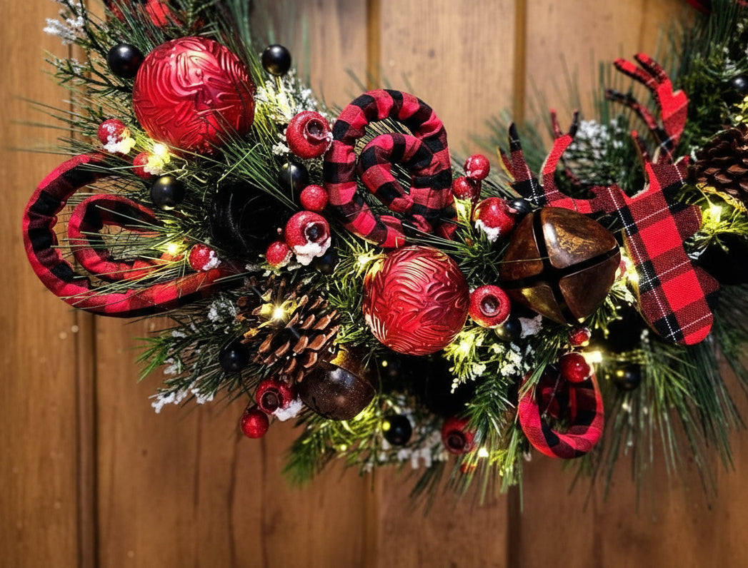 Buffalo Plaid Buck - Red and Black Winter Wreath