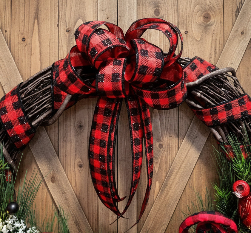 Buffalo Plaid Buck - Red and Black Winter Wreath