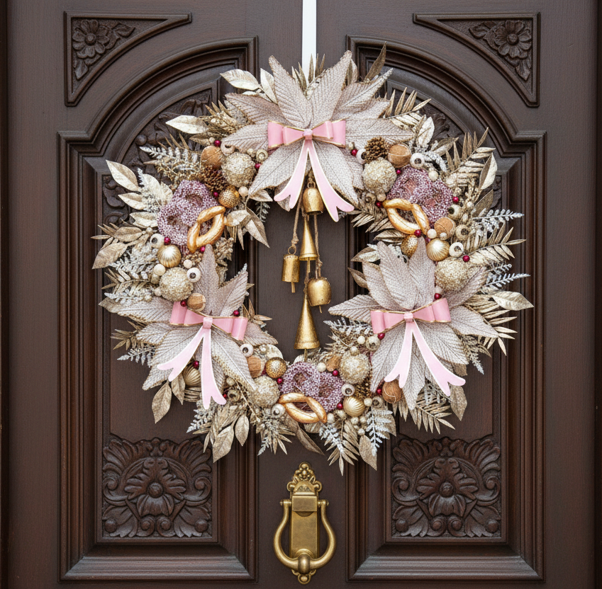 Pink & Rose Gold Valentine's Wreath with Bells