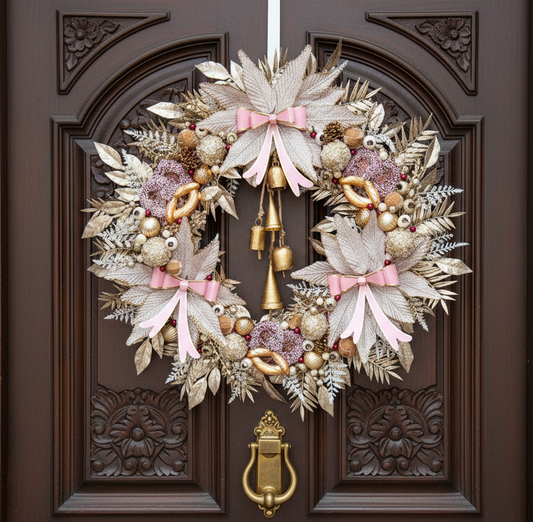 Pink & Rose Gold Valentine's Wreath with Bells