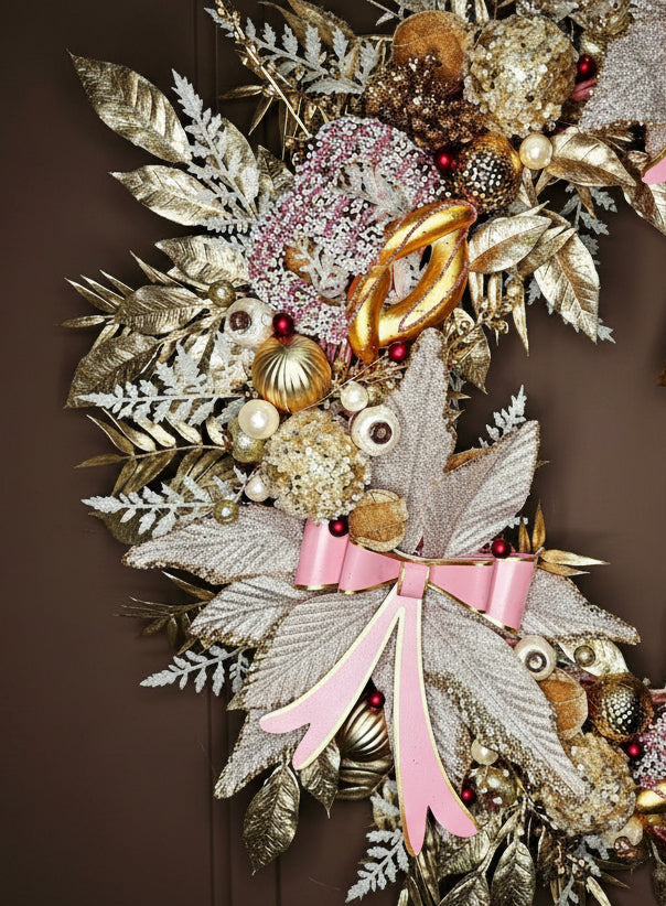 Pink & Rose Gold Valentine's Wreath with Bells
