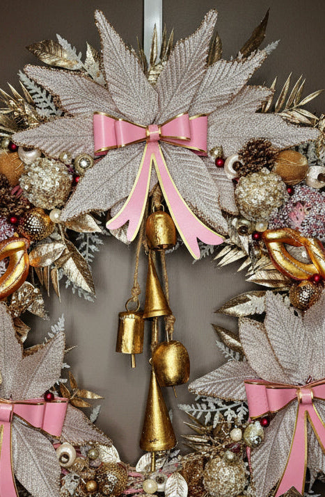 Pink & Rose Gold Valentine's Wreath with Bells