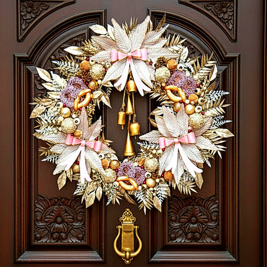 Pink & Rose Gold Valentine's Wreath with Bells