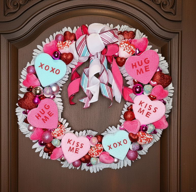 Conversation Candy Heart Pink & Blue Valentine's Wreath