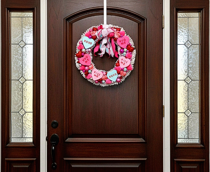 Conversation Candy Heart Pink & Blue Valentine's Wreath