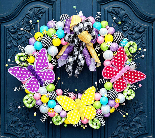 Vibrant Spring Butterfly Plaid Wreath