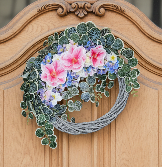 Pink Magnolia Stone Spiral Spring Wreath