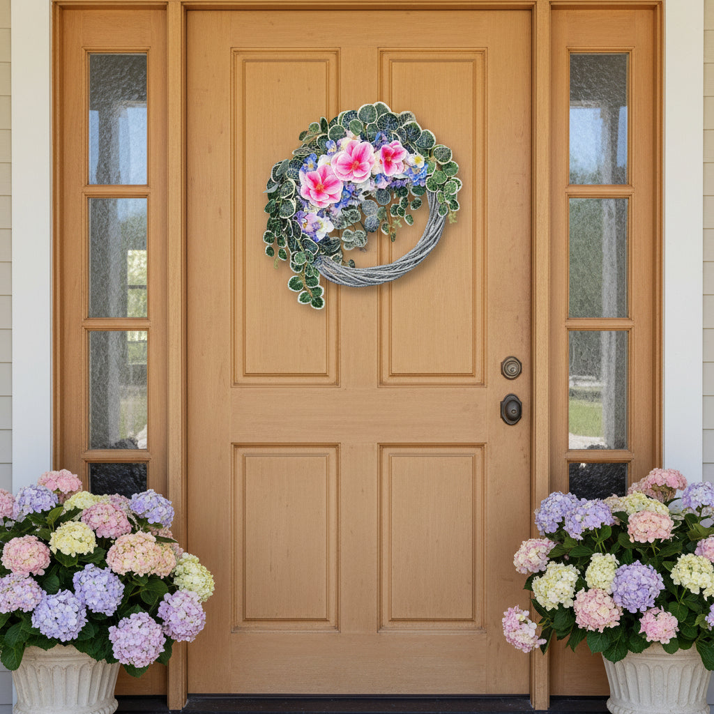 Pink Magnolia Stone Spiral Spring Wreath