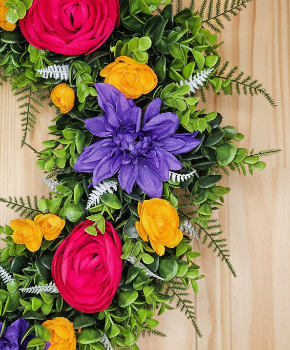 Bright Floral Spring Summer Eucalyptus Fern Wreath