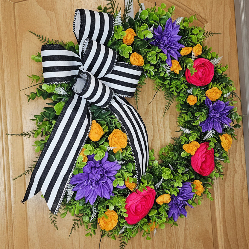 Bright Floral Spring Summer Eucalyptus Fern Wreath