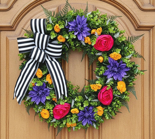 Bright Floral Spring Summer Eucalyptus Fern Wreath