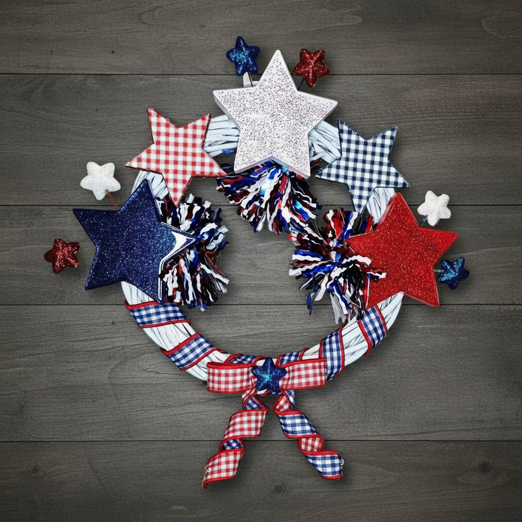 Patriotic Gingham Glitter Star Wreath