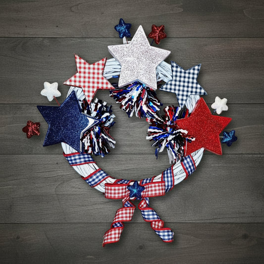 Patriotic Gingham Glitter Star Wreath
