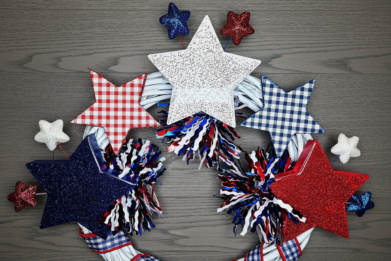 Patriotic Gingham Glitter Star Wreath