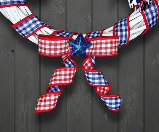 Patriotic Gingham Glitter Star Wreath