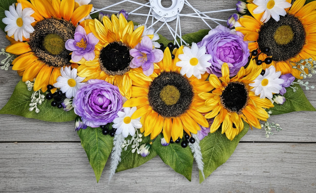 Sunflower Bicycle Spoke Summer to Fall Wreath