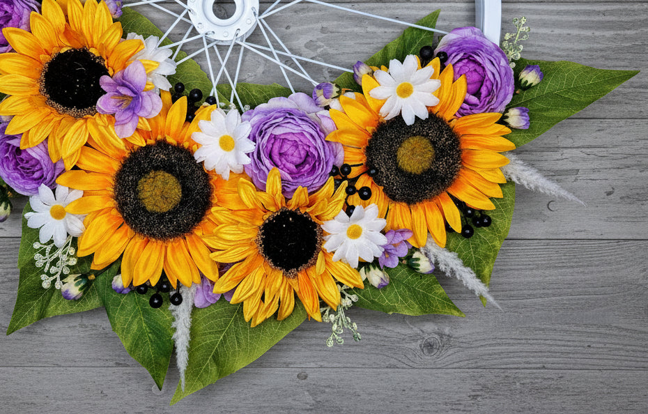 Sunflower Bicycle Spoke Summer to Fall Wreath