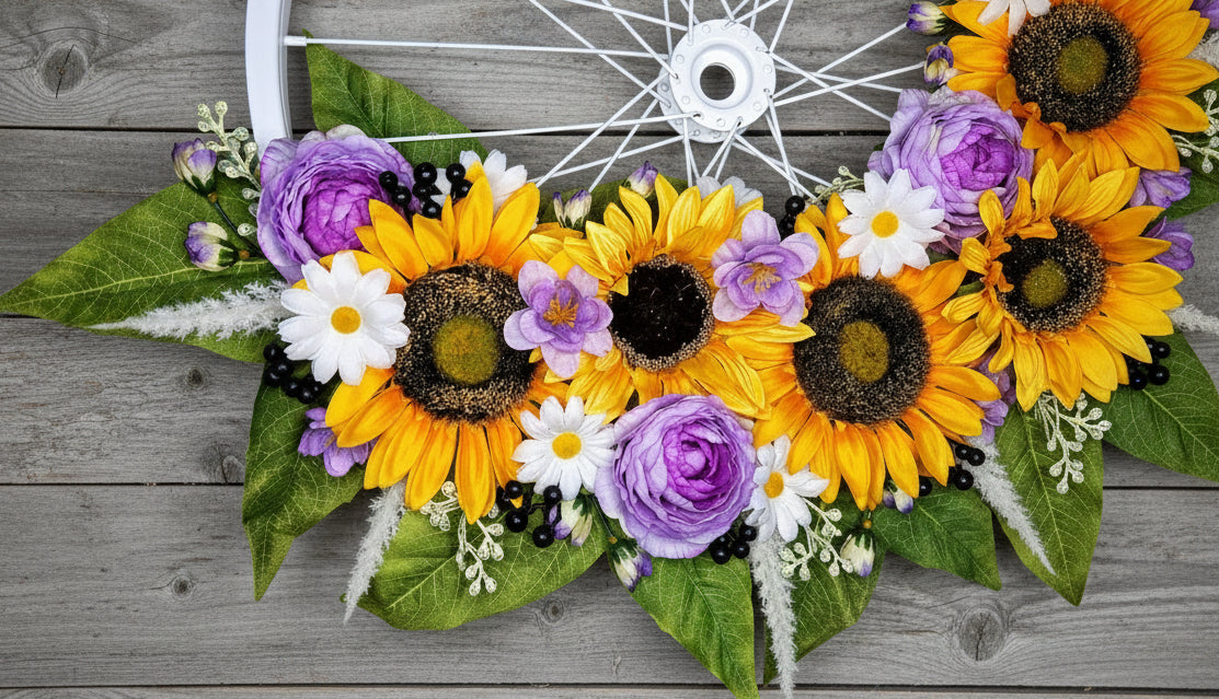 Sunflower Bicycle Spoke Summer to Fall Wreath