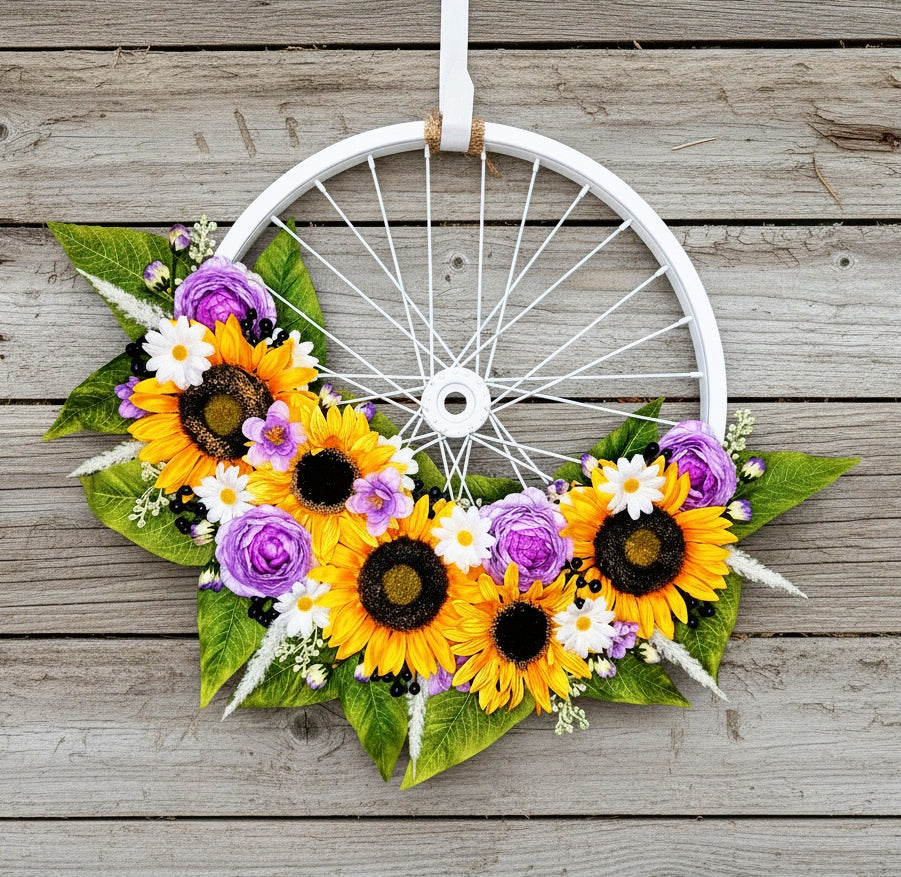 Sunflower Bicycle Spoke Summer to Fall Wreath