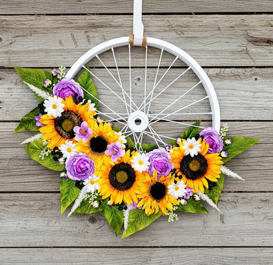 Sunflower Bicycle Spoke Summer to Fall Wreath