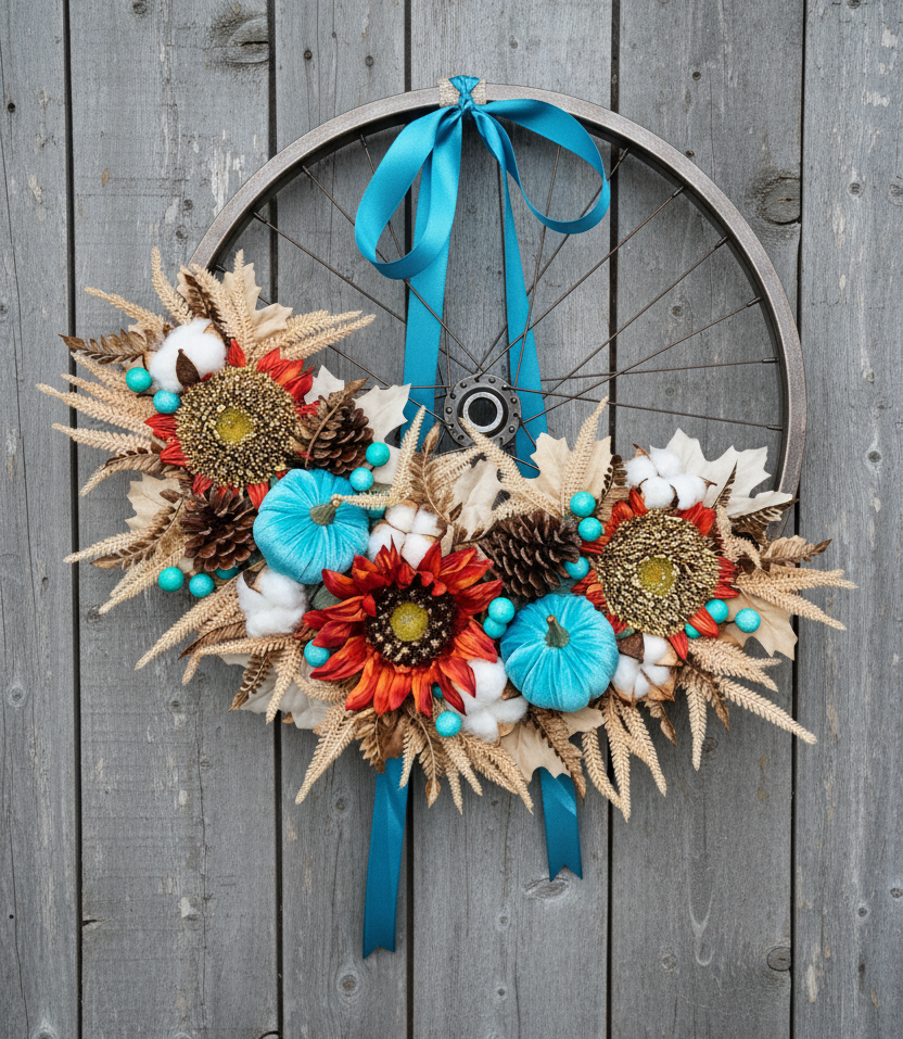 Sunflower Pumpkin Fall Bicycle Spoke Wreath