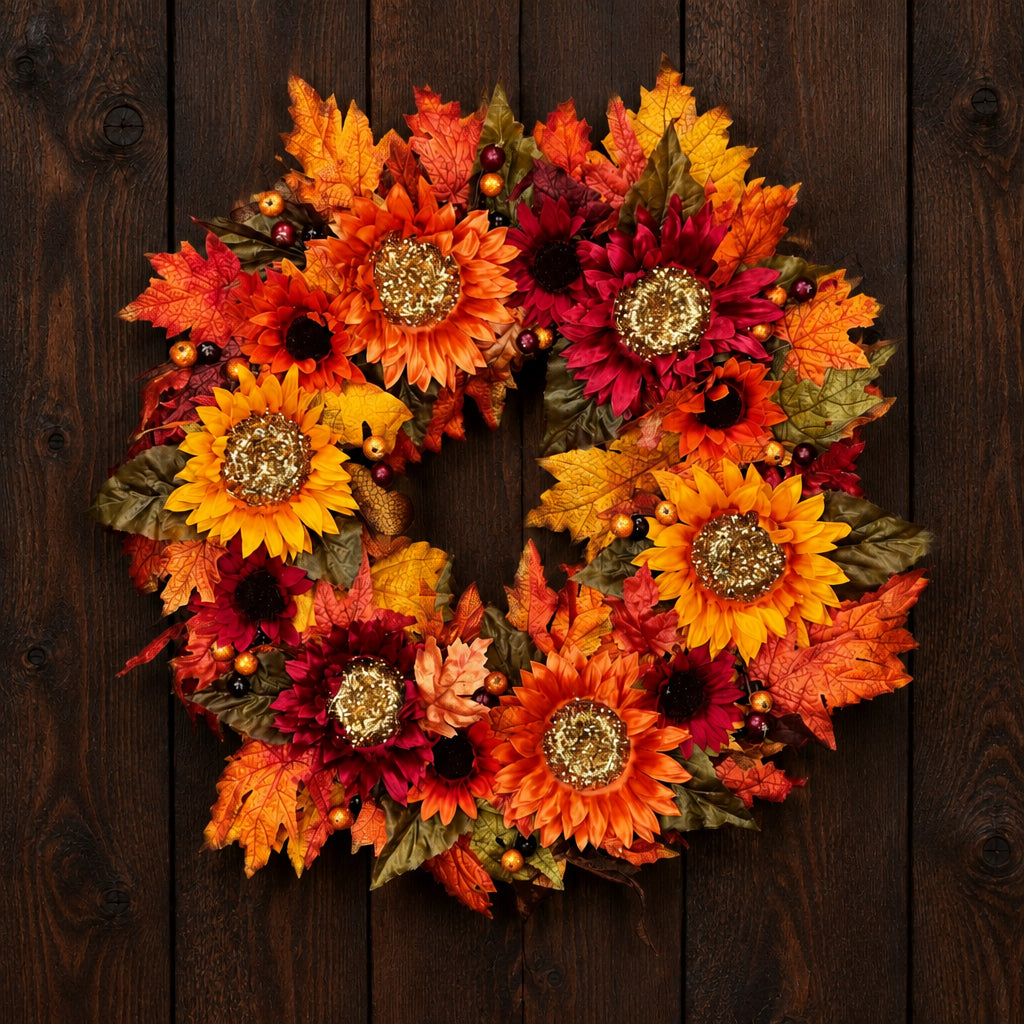 Sunflower Fall Foliage Autumn Wreath