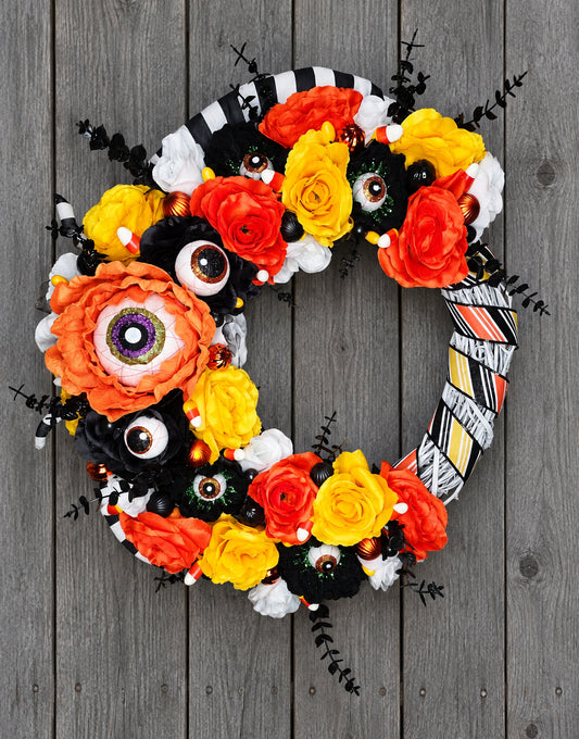 Candy Corn Eyeball Monster Halloween Wreath