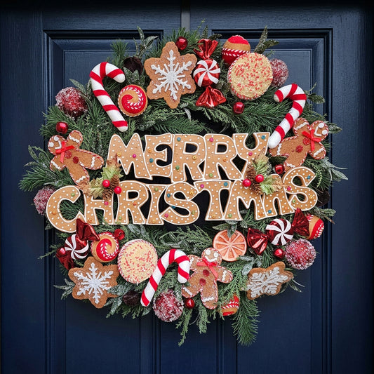 Merry Christmas Gingerbread Evergreen Wreath