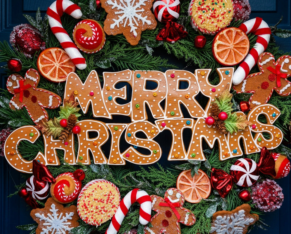 Merry Christmas Gingerbread Evergreen Wreath