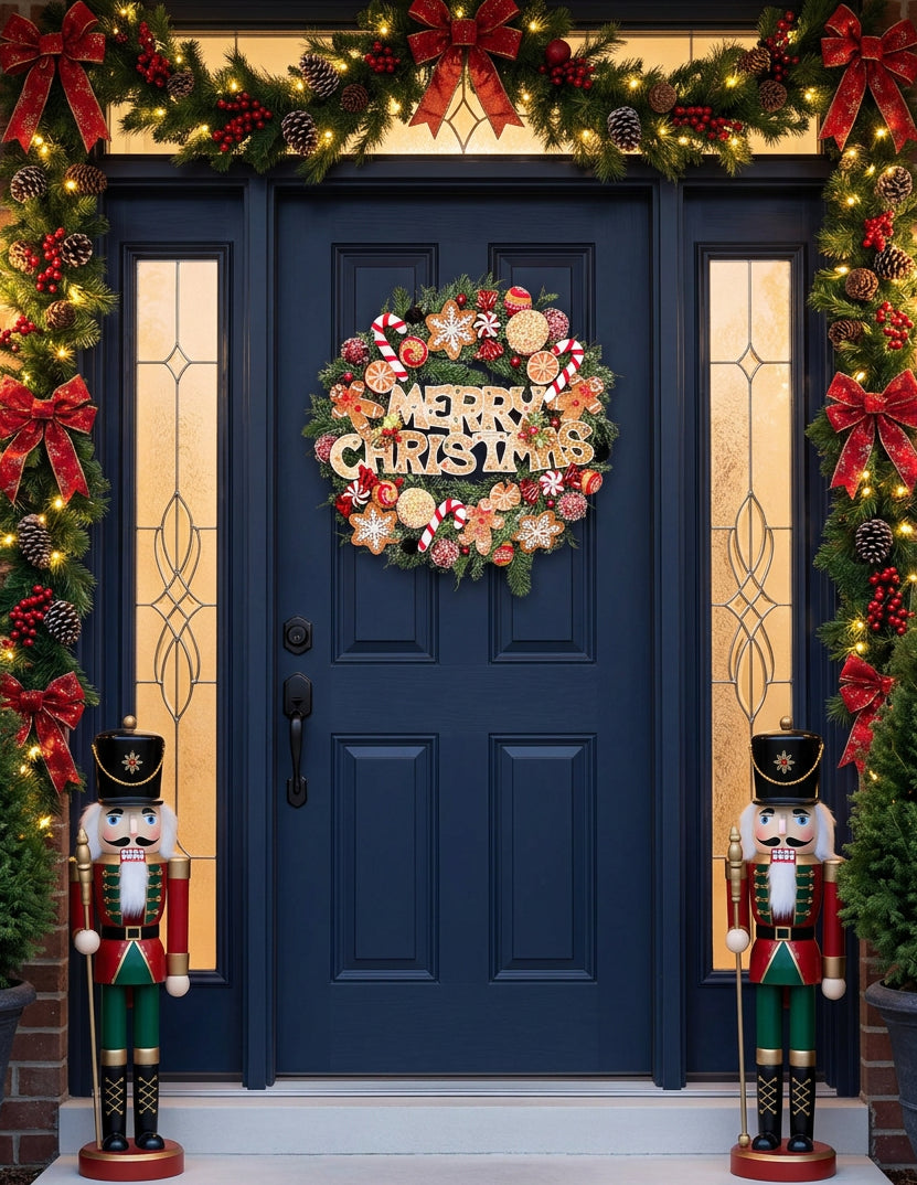 Merry Christmas Gingerbread Evergreen Wreath