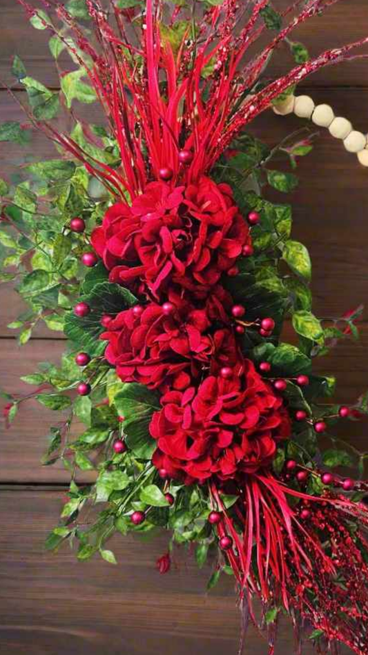 Red Carnation Beaded Heart Valentine's Wreath